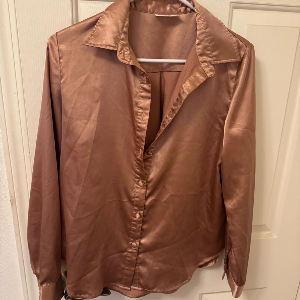 Silky Bronze Button-Up Shirt